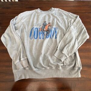 Vintage Wash Cowboy Graphic Crewneck 🤠 Western Oversized Sweatshirt